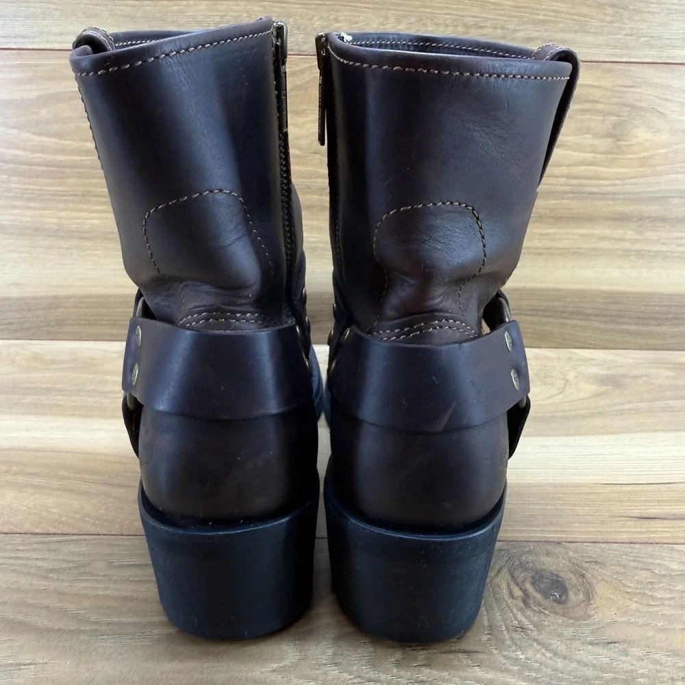Harley Davidson Harness Womens Boots 7.5 Brown Leather Square Toe Biker Zip - Picture 8 of 11